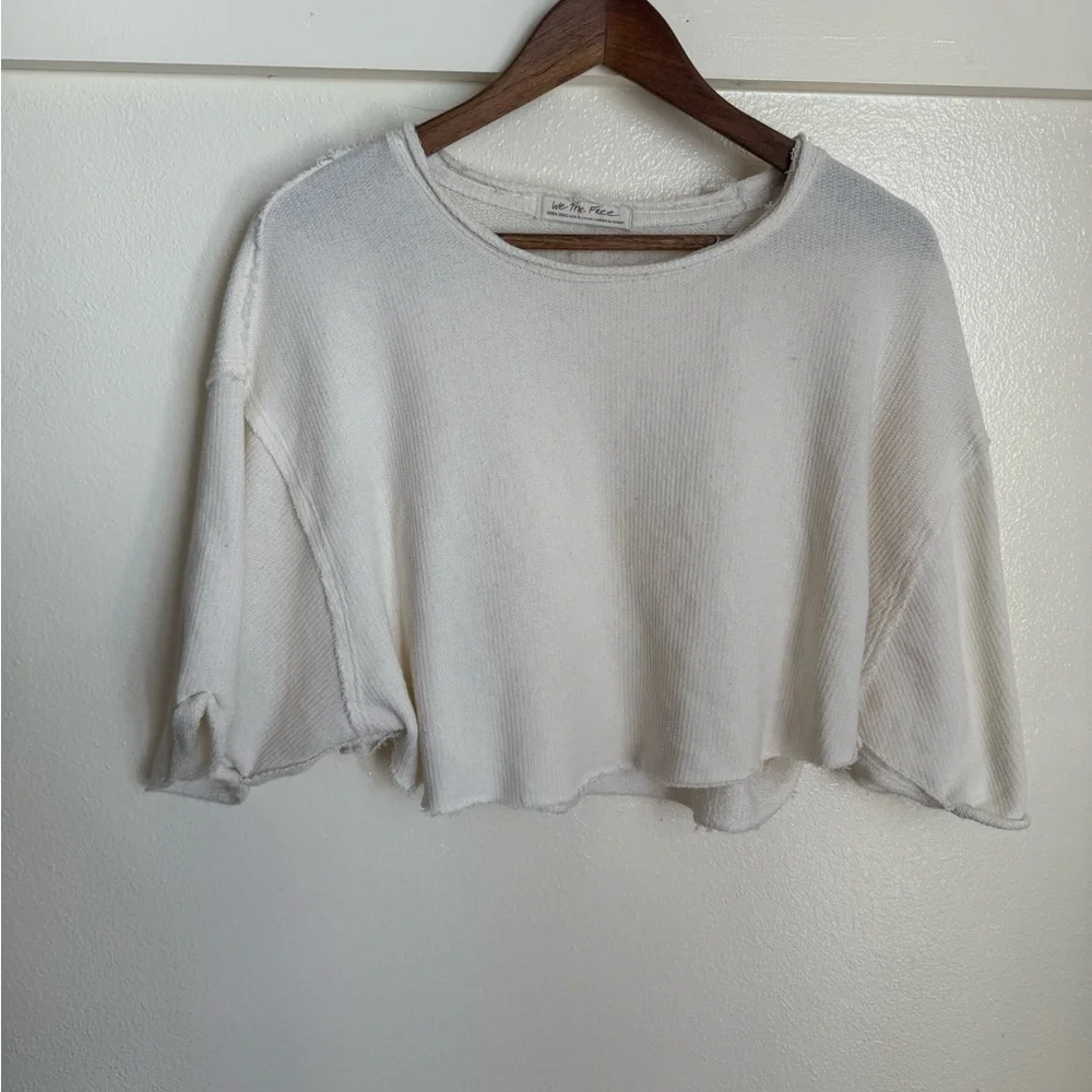 We The Free by Free People Cropped Oversized Raw Hem Sweater XS – Ivory Cream - Picture 3 of 10